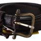 Elegant Dark Brown Leather Belt with Bronze-Tone Hardware