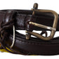 Elegant Dark Brown Leather Belt with Bronze-Tone Hardware