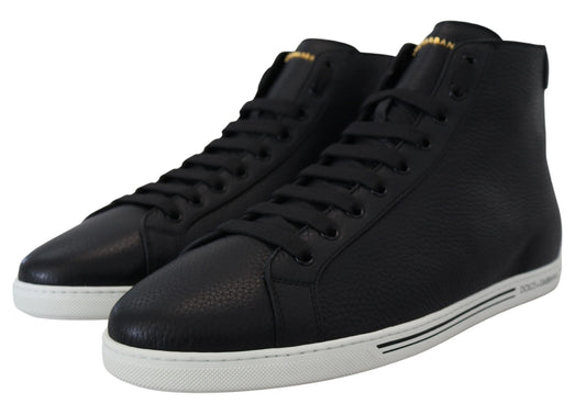 Elegant Black Leather High-Top Sneakers