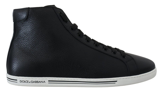 Elegant Black Leather High-Top Sneakers