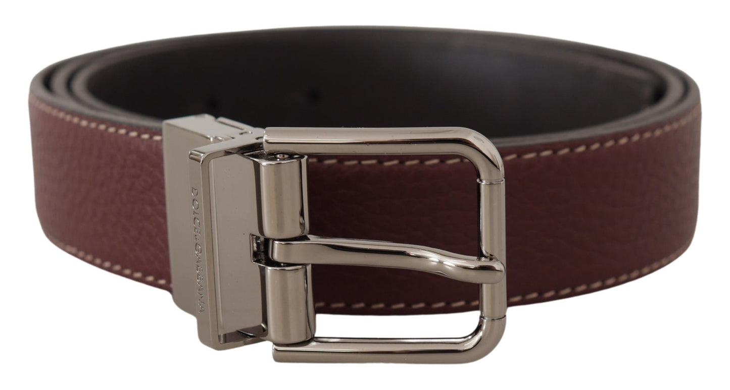 Elegant Leather Belt with Silver Metal Buckle