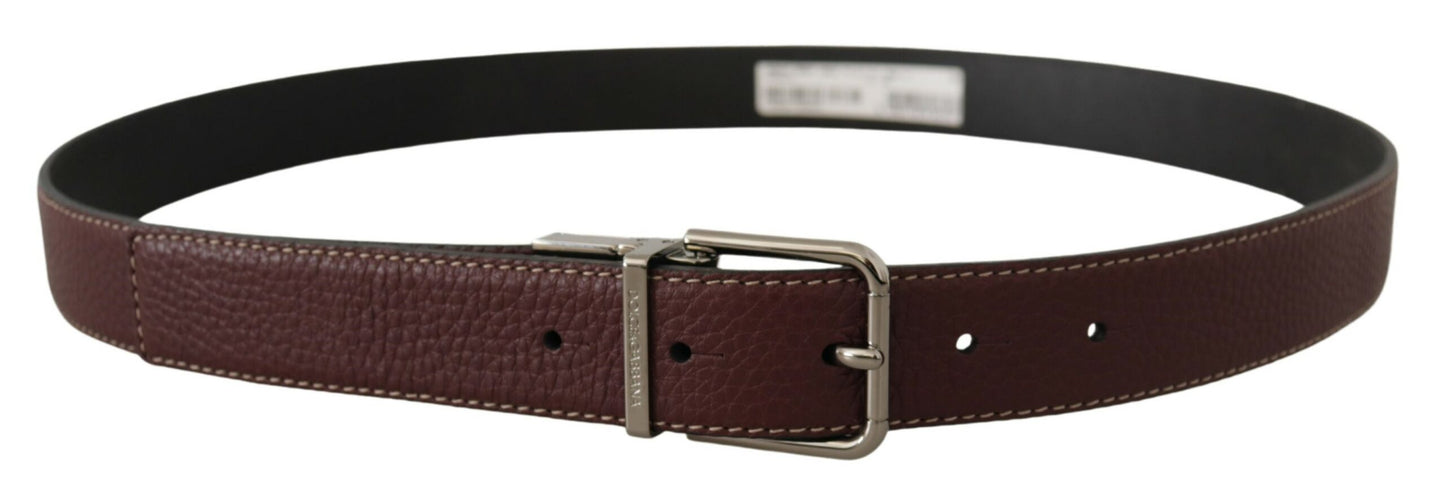 Elegant Leather Belt with Silver Metal Buckle