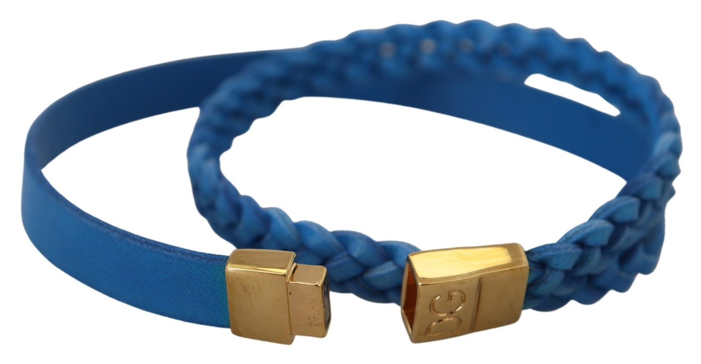 Elegant Leather Wrap Bracelet in Blue & Gold