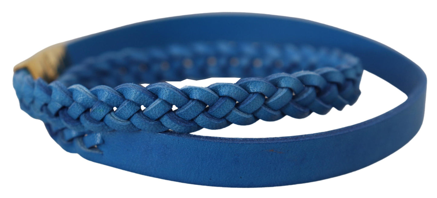 Elegant Leather Wrap Bracelet in Blue & Gold