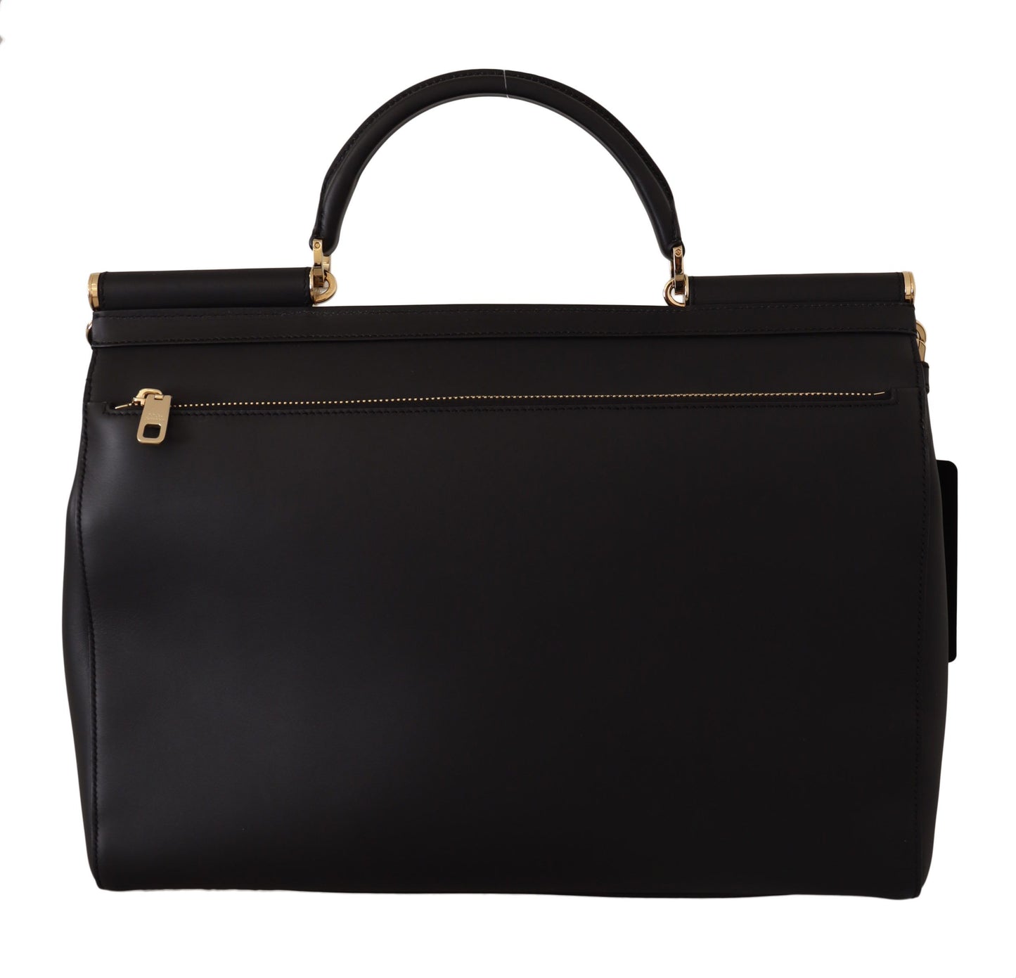 Elegant XL Sicily Black Leather Bag with Gold Accents