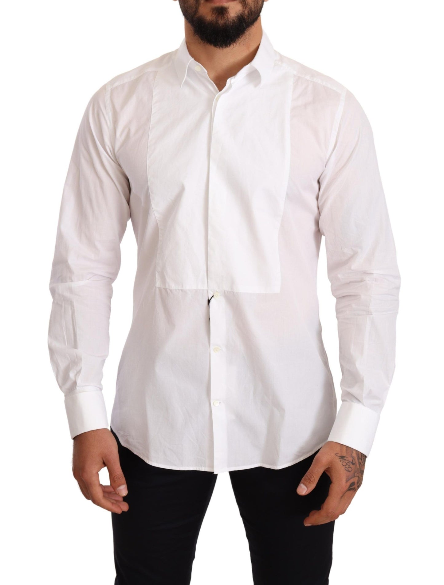 Elegant Slim Fit White Cotton Dress Shirt