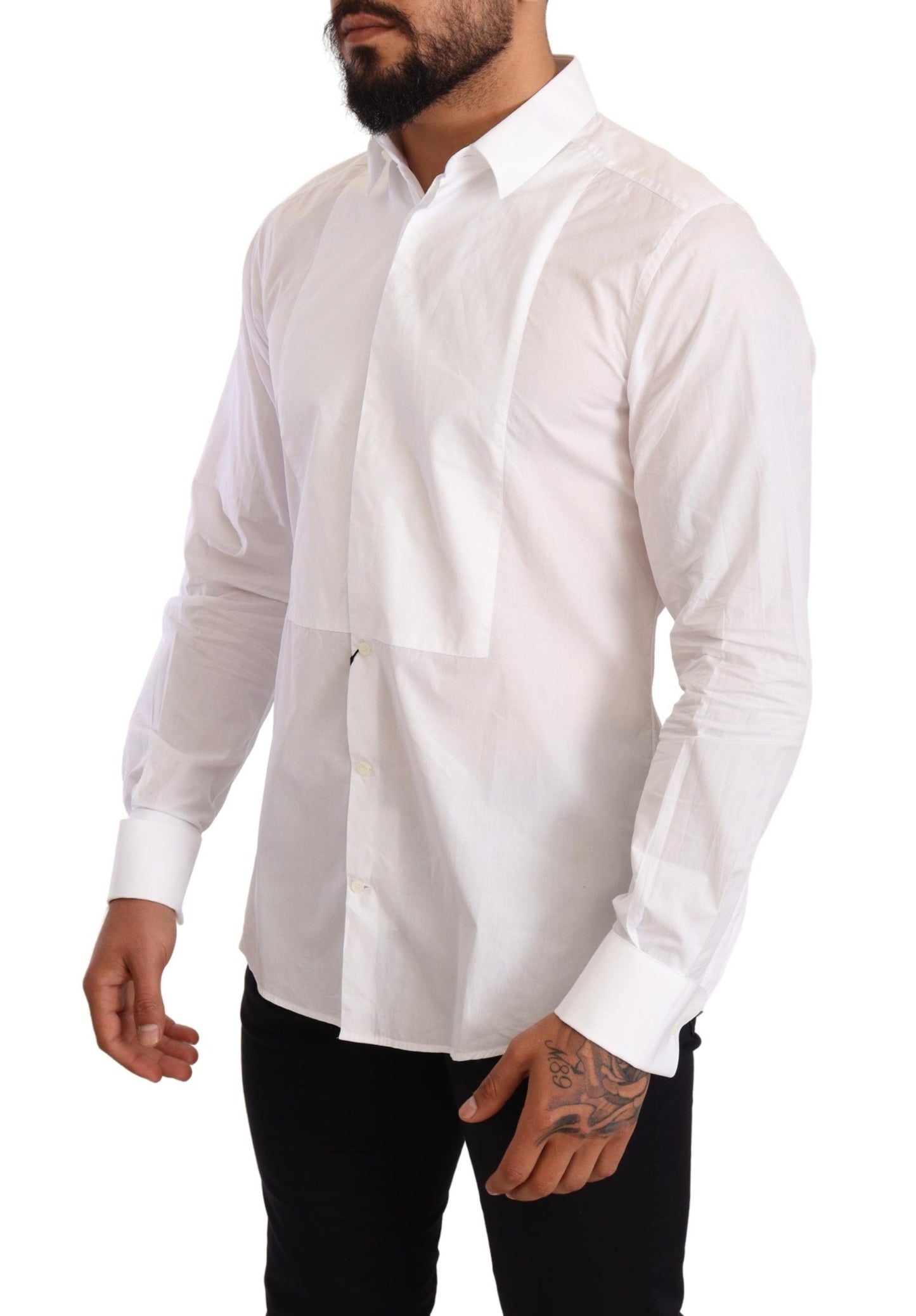 Elegant Slim Fit White Cotton Dress Shirt