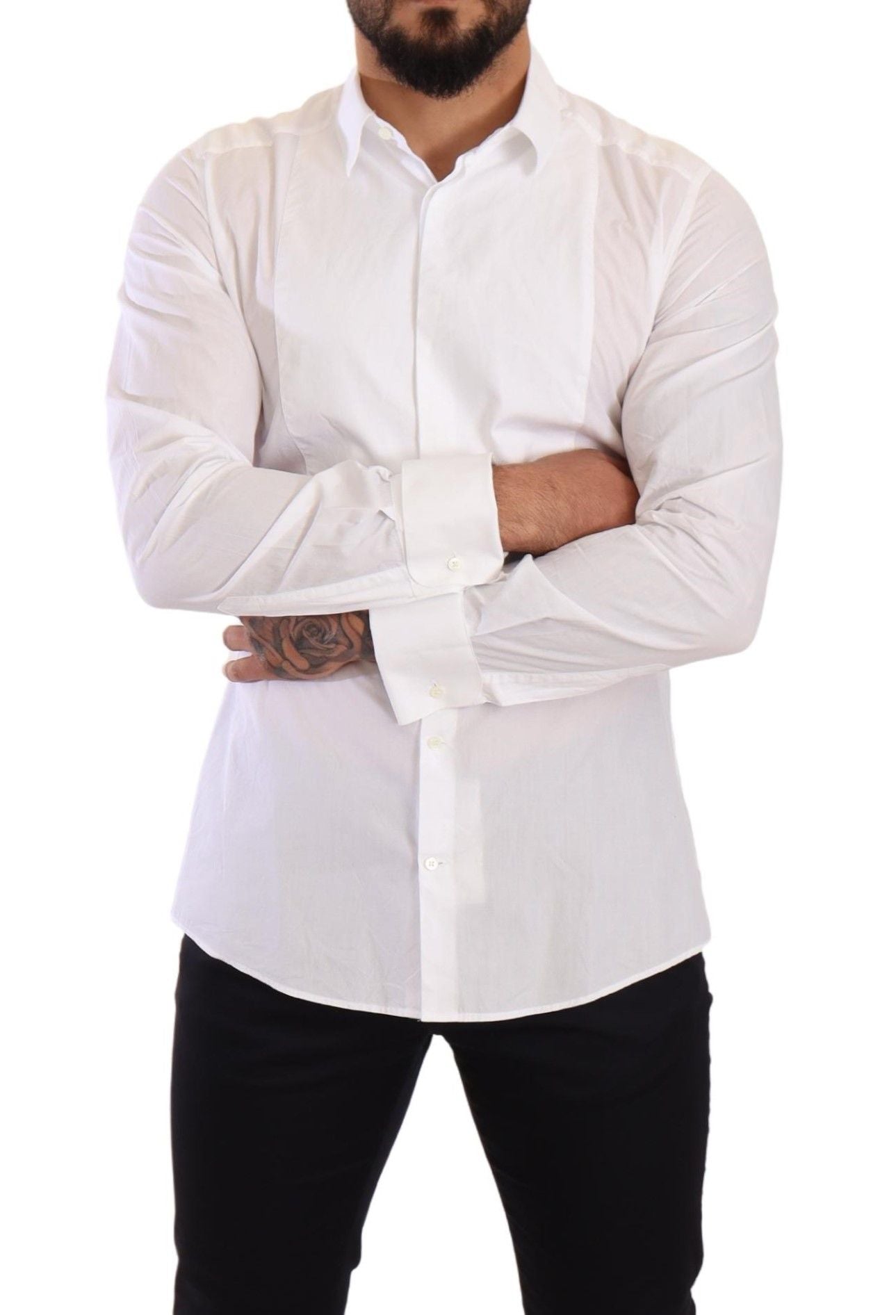 Elegant Slim Fit White Cotton Dress Shirt