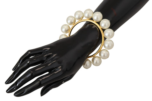 Chic Gold-Tone Faux Pearl Bangle