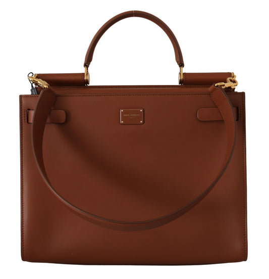 Elegant Sicily Leather Handbag in Rich Brown