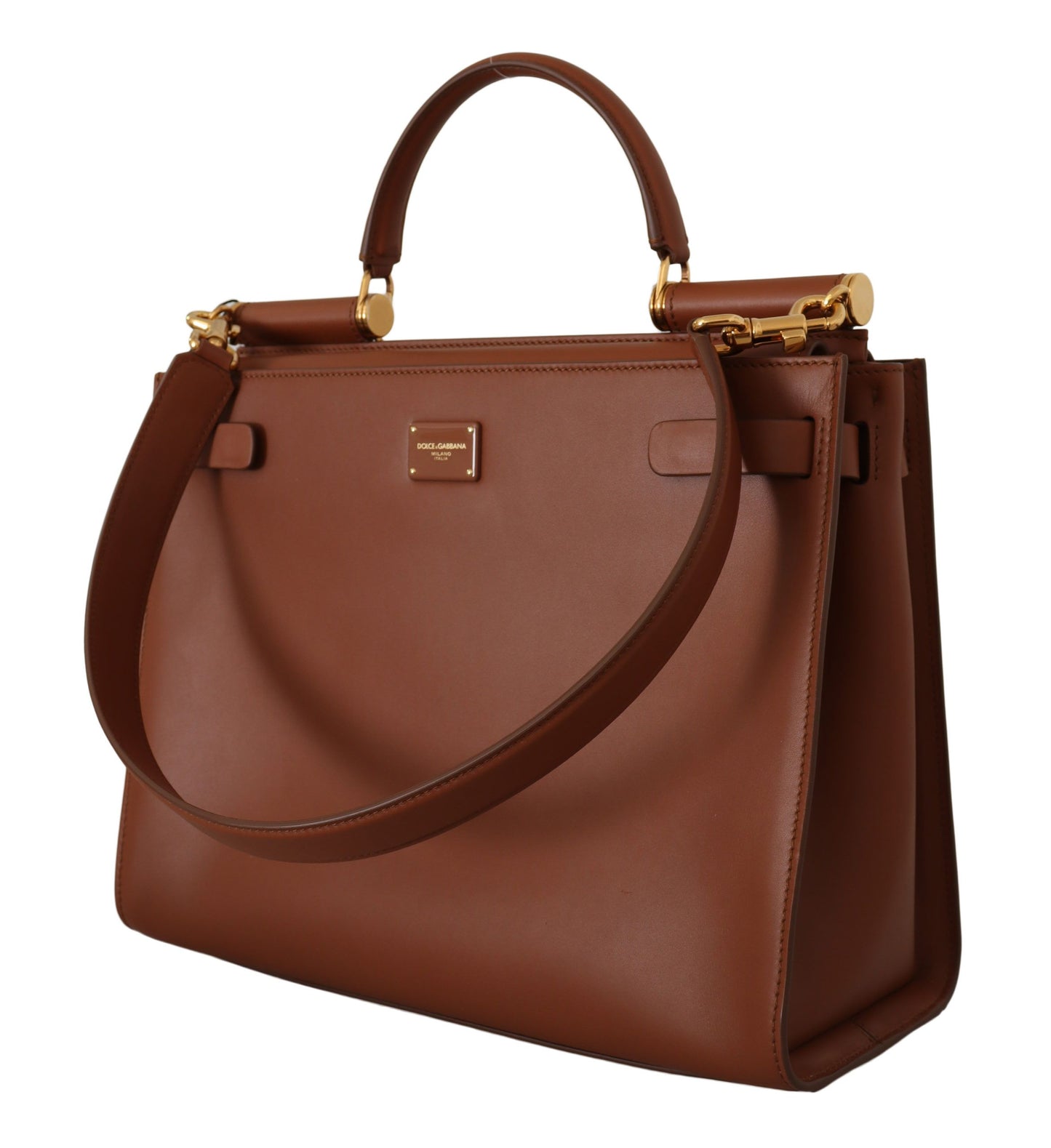 Elegant Sicily Leather Handbag in Rich Brown