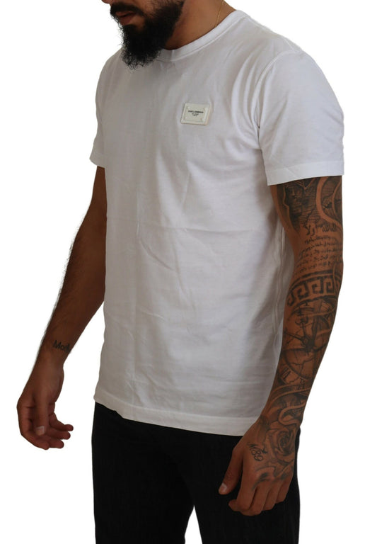 Elegant White Crew Neck Logo Tee