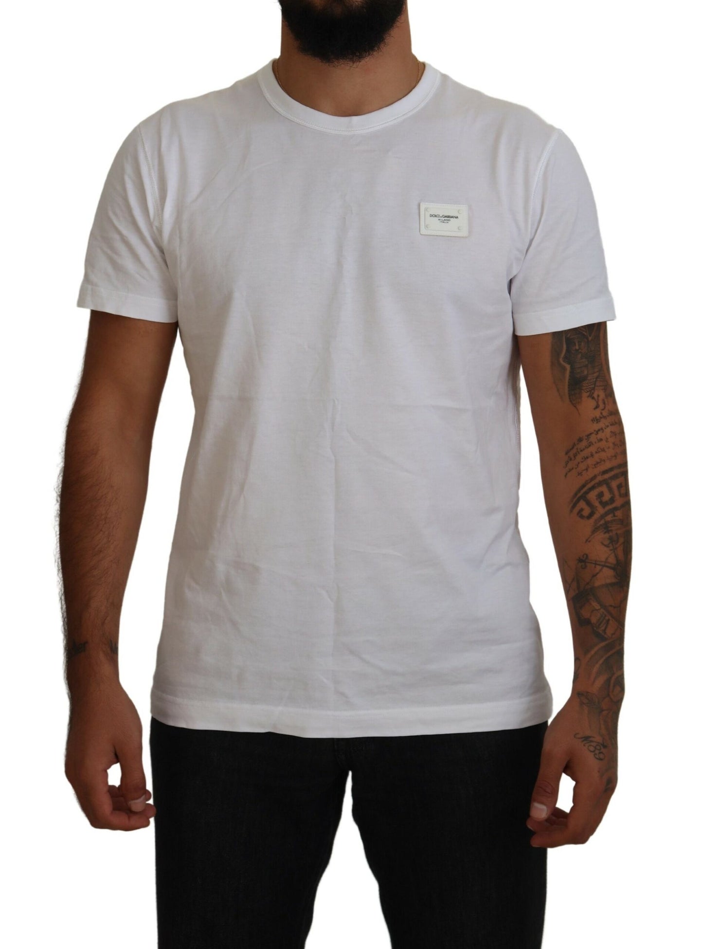 Elegant White Crew Neck Logo Tee