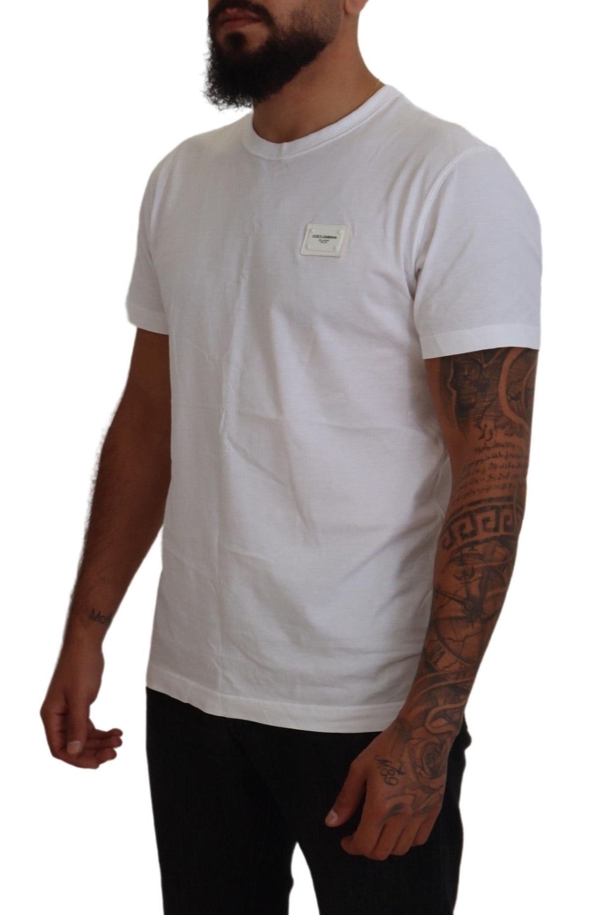 Elegant White Crew Neck Logo Tee