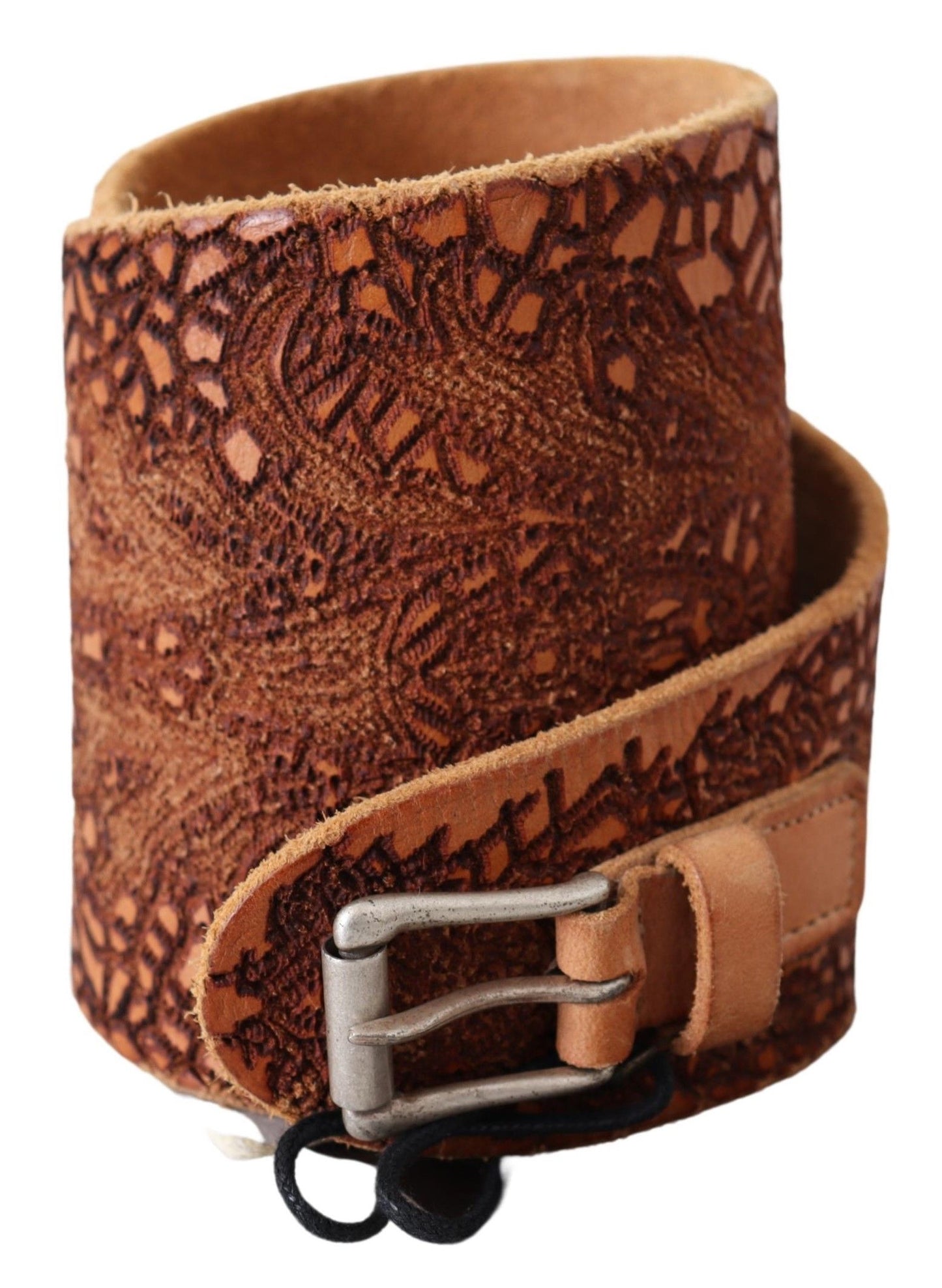 Classic Embroidered Leather Belt in Brown