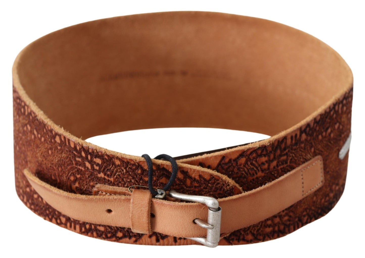 Classic Embroidered Leather Belt in Brown