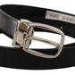 Elegant Black Leather Belt with Metal Buckle
