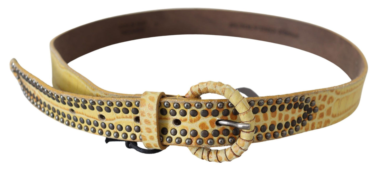 Sophisticated Beige Leather Belt with Snakeskin Accents