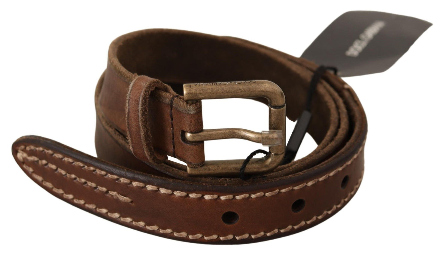 Elegant Leather Belt with Gold Tone Buckle