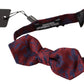 Maroon Silk Bow Tie with Blue Flower Pattern