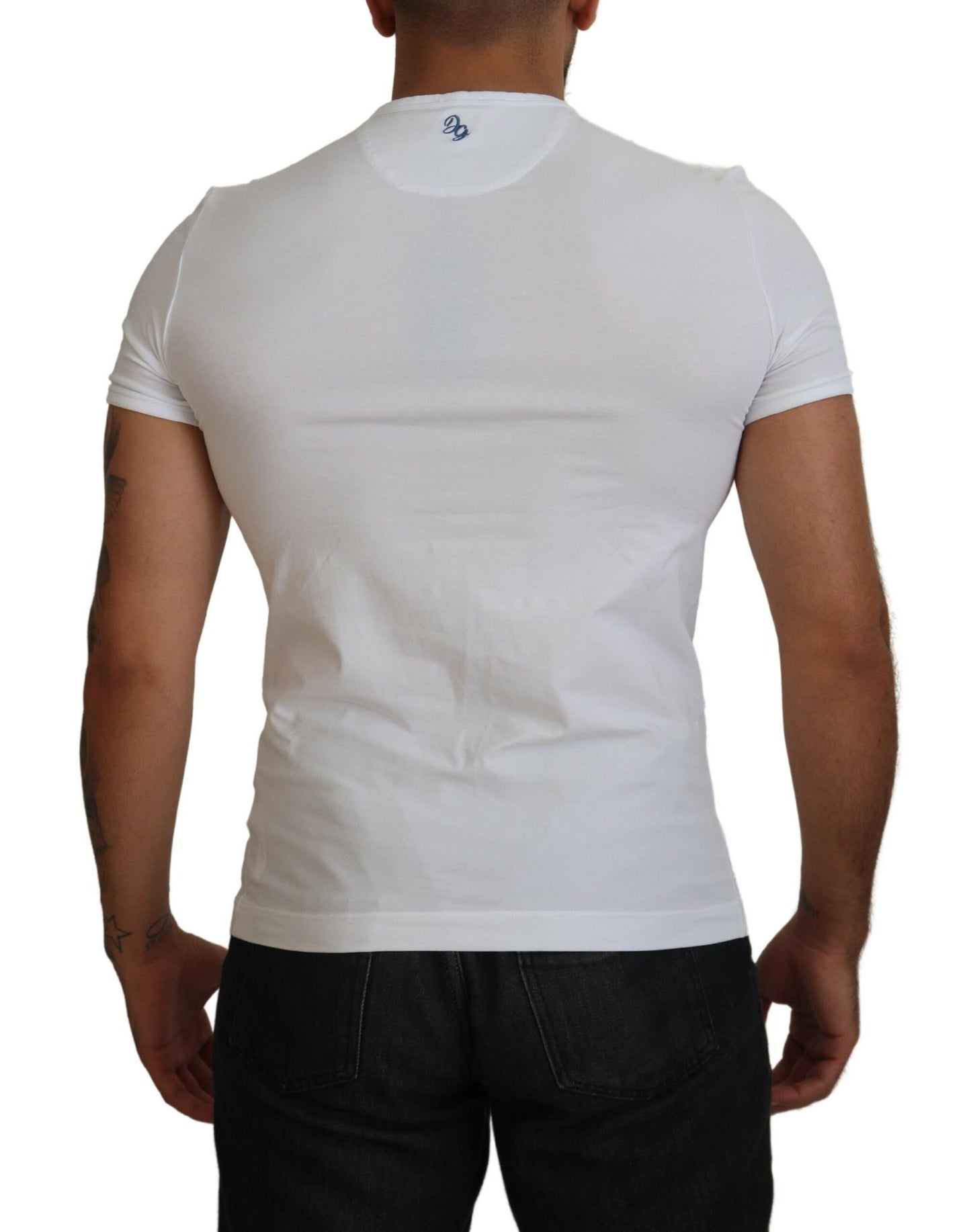 Elegant White Logo Embroidered T-Shirt