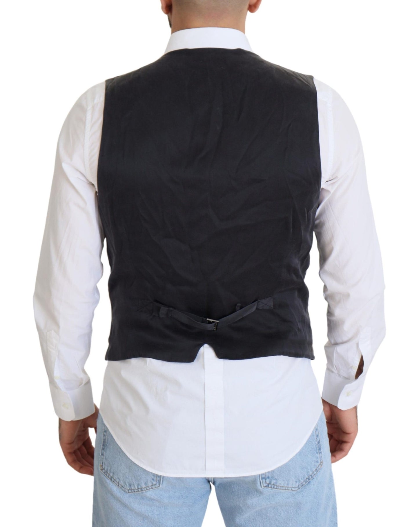 Black Cotton Double Breasted Waistcoat Vest