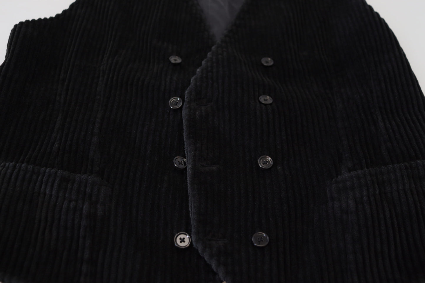 Black Cotton Double Breasted Waistcoat Vest