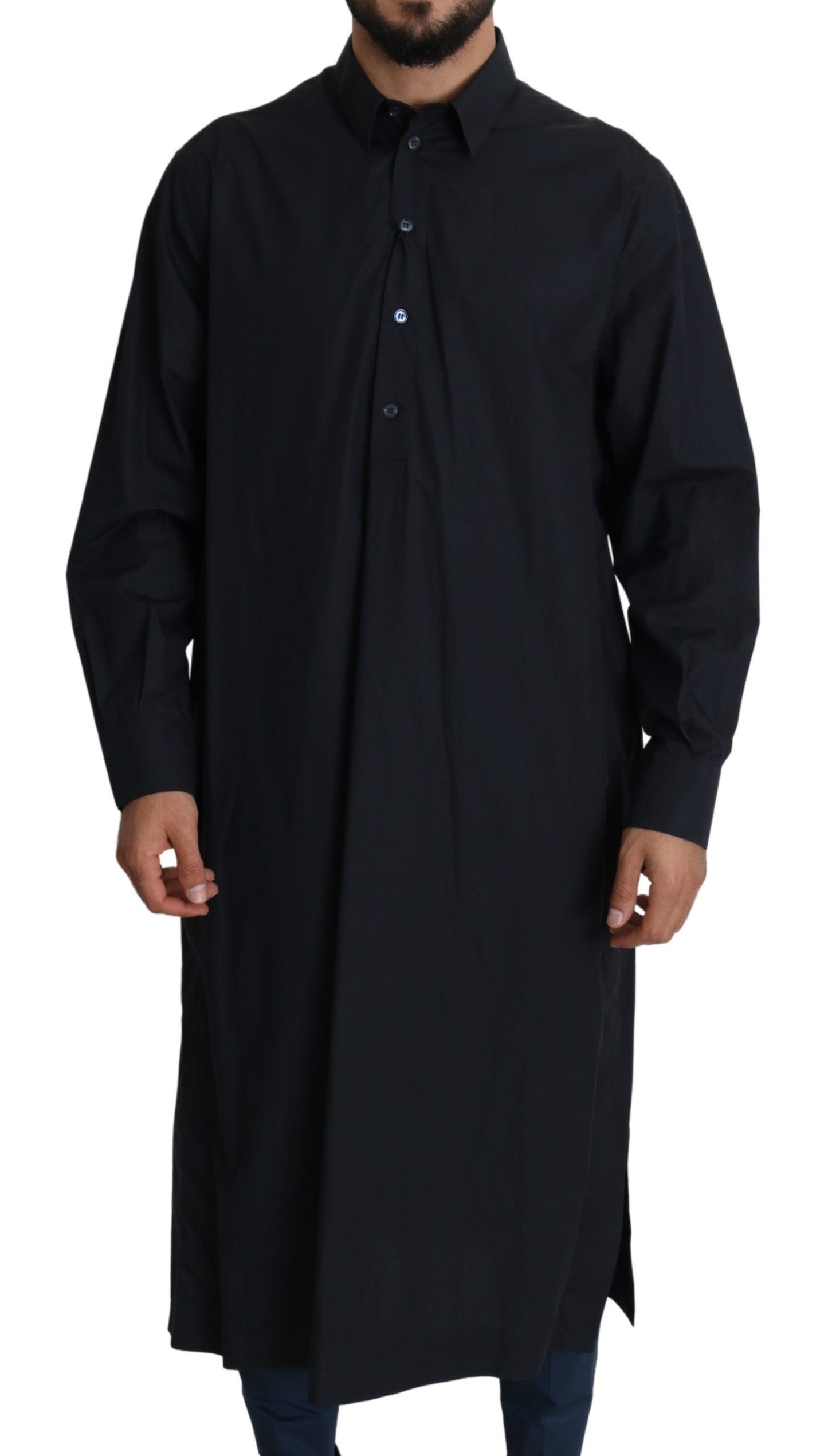 Elegant Black Cotton Long Sleeve Caftan Shirt