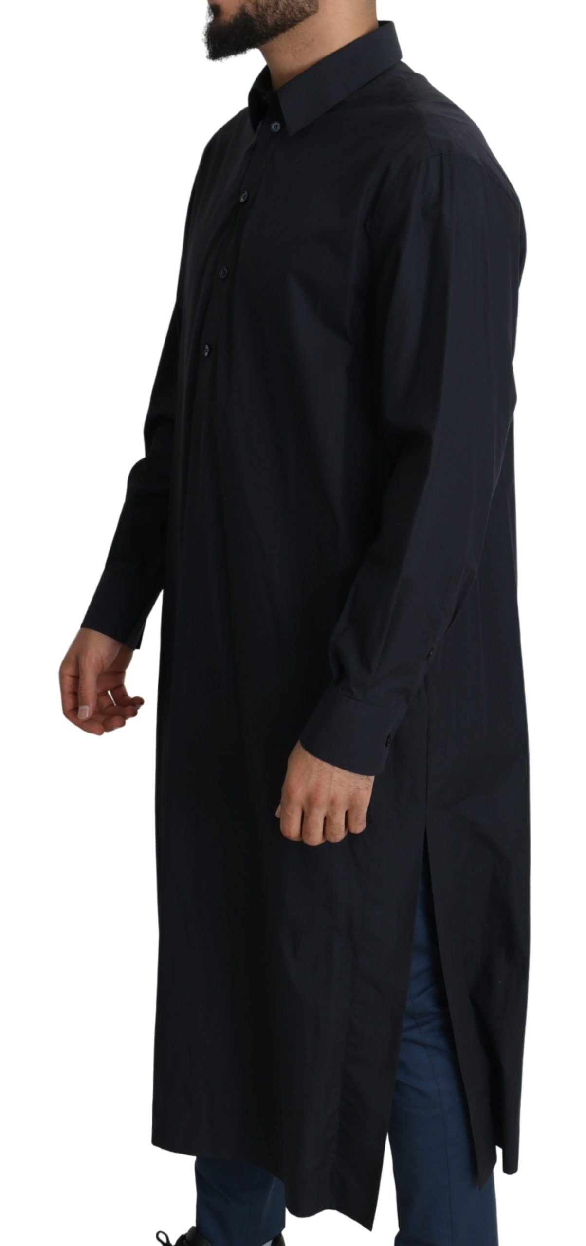 Elegant Black Cotton Long Sleeve Caftan Shirt