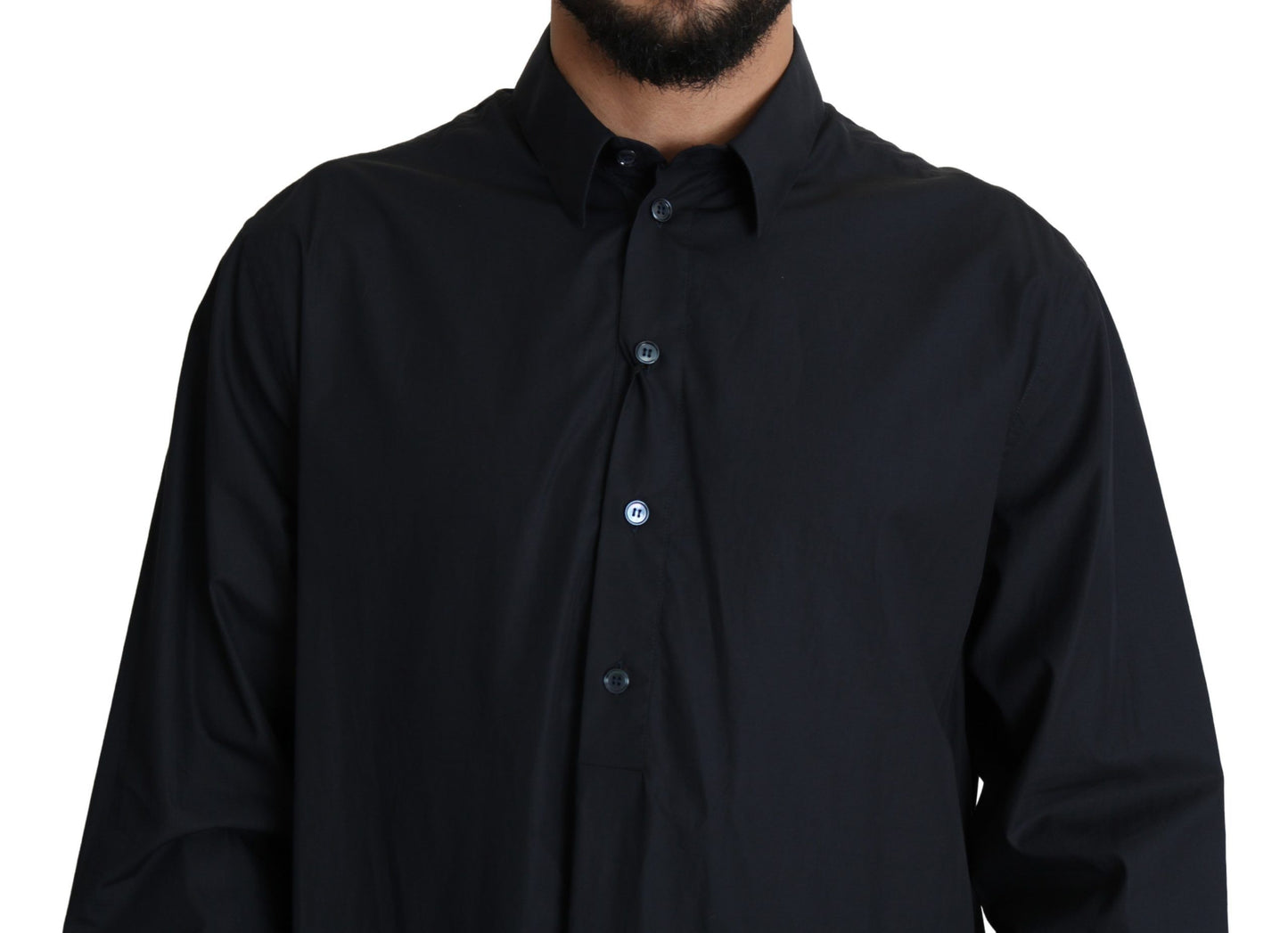 Elegant Black Cotton Long Sleeve Caftan Shirt