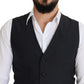 Black Wool Stretch Waistcoat Formal Vest