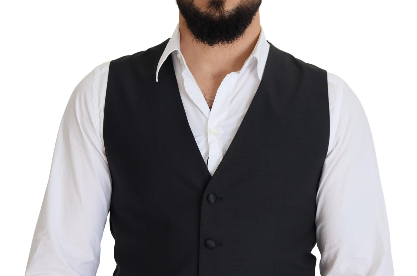 Black Wool Stretch Waistcoat Formal Vest