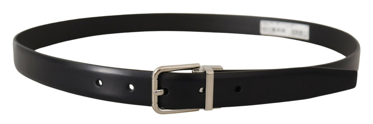 Elegant Black Leather Belt with Metal Buckle