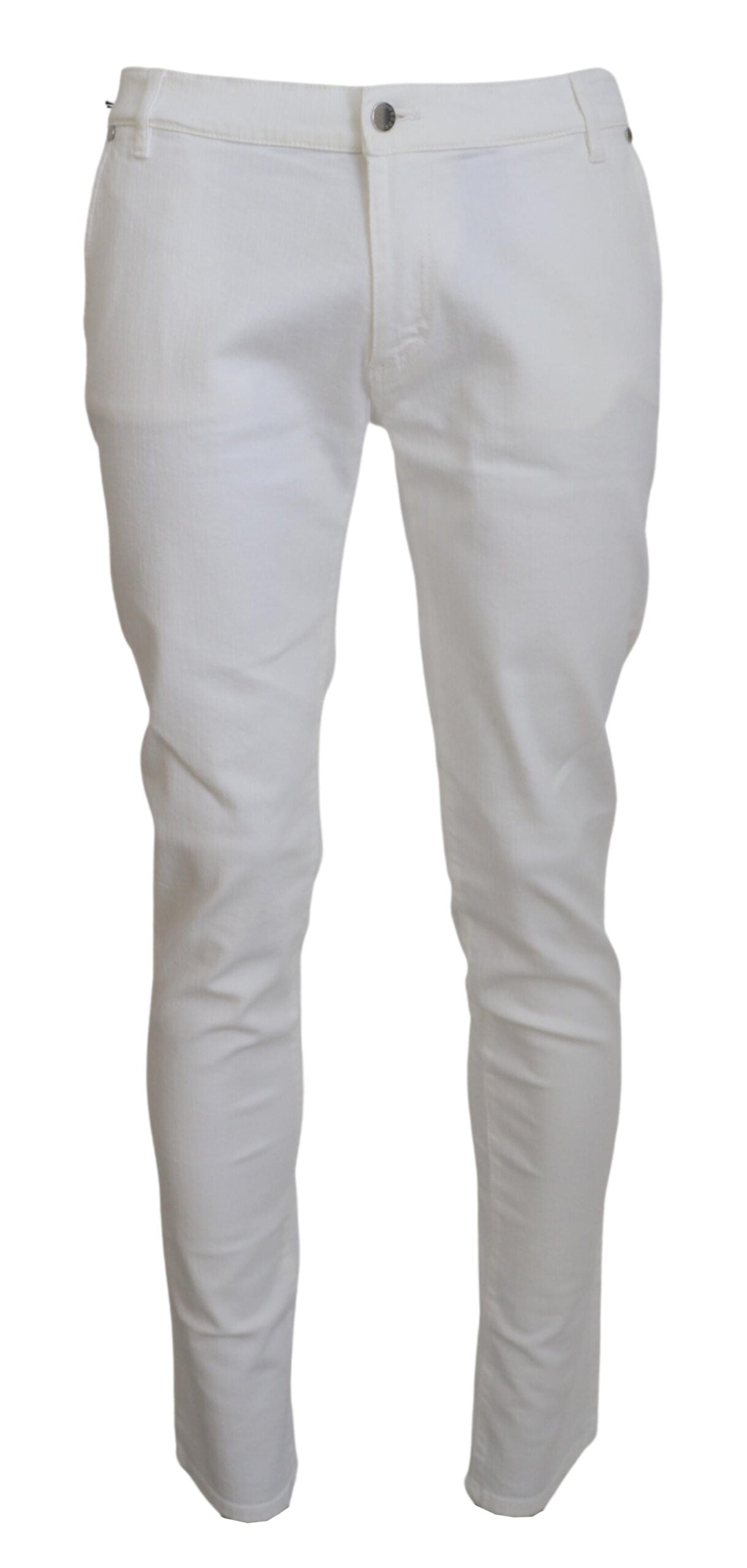 Chic White Cotton Blend Trousers