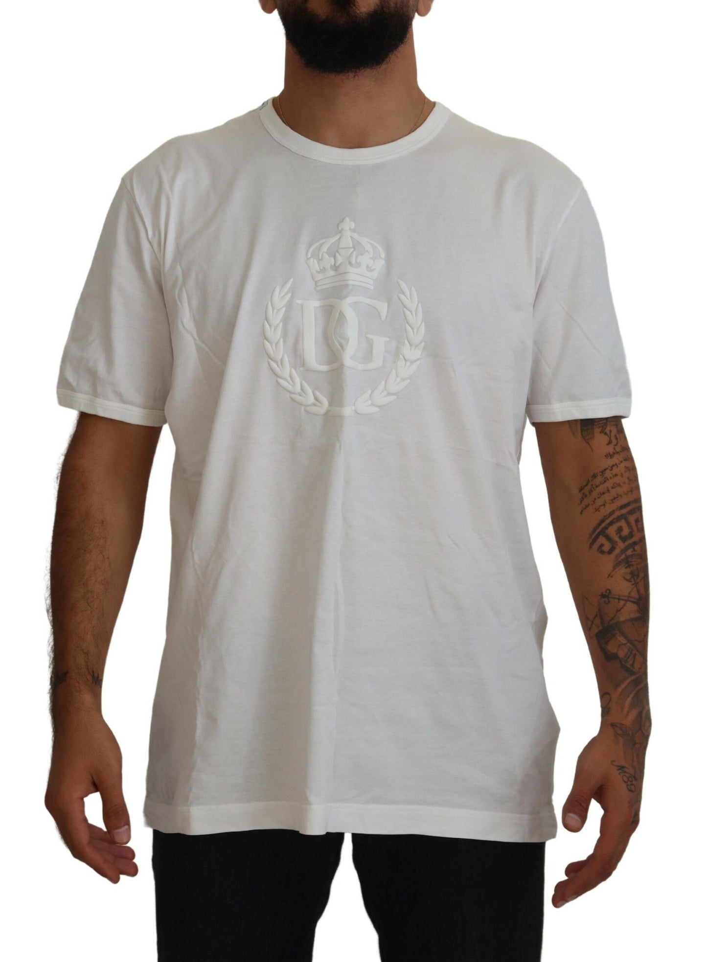 Elegant White Crew Neck Logo Tee