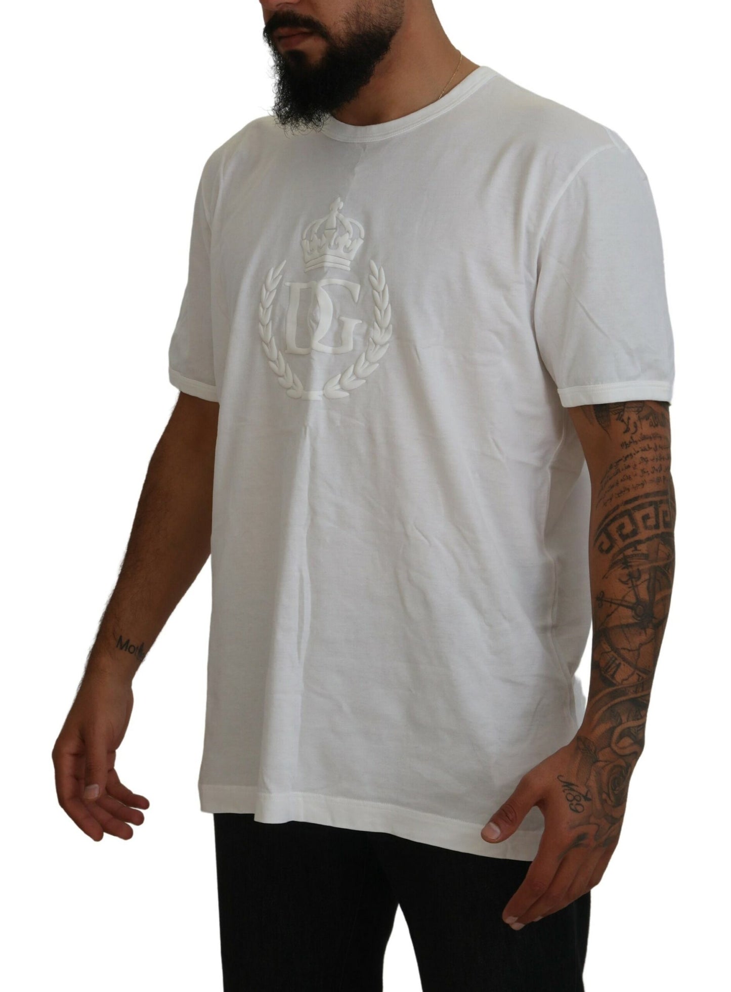 Elegant White Crew Neck Logo Tee