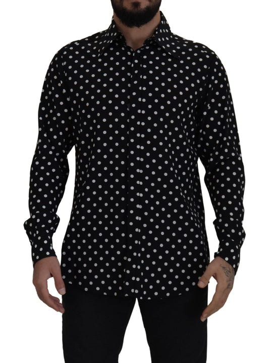 Elegant Black Polka Dot Silk Men's Shirt