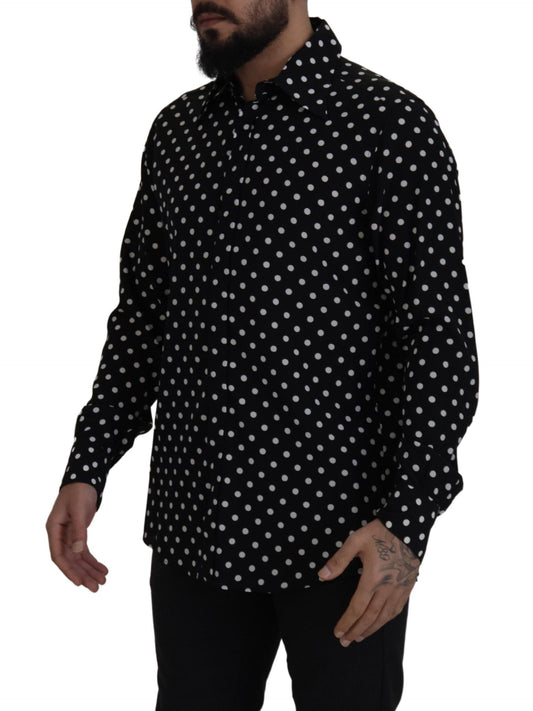 Elegant Black Polka Dot Silk Men's Shirt