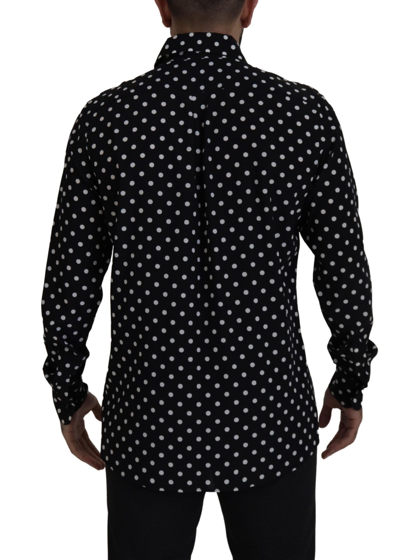 Elegant Black Polka Dot Silk Men's Shirt