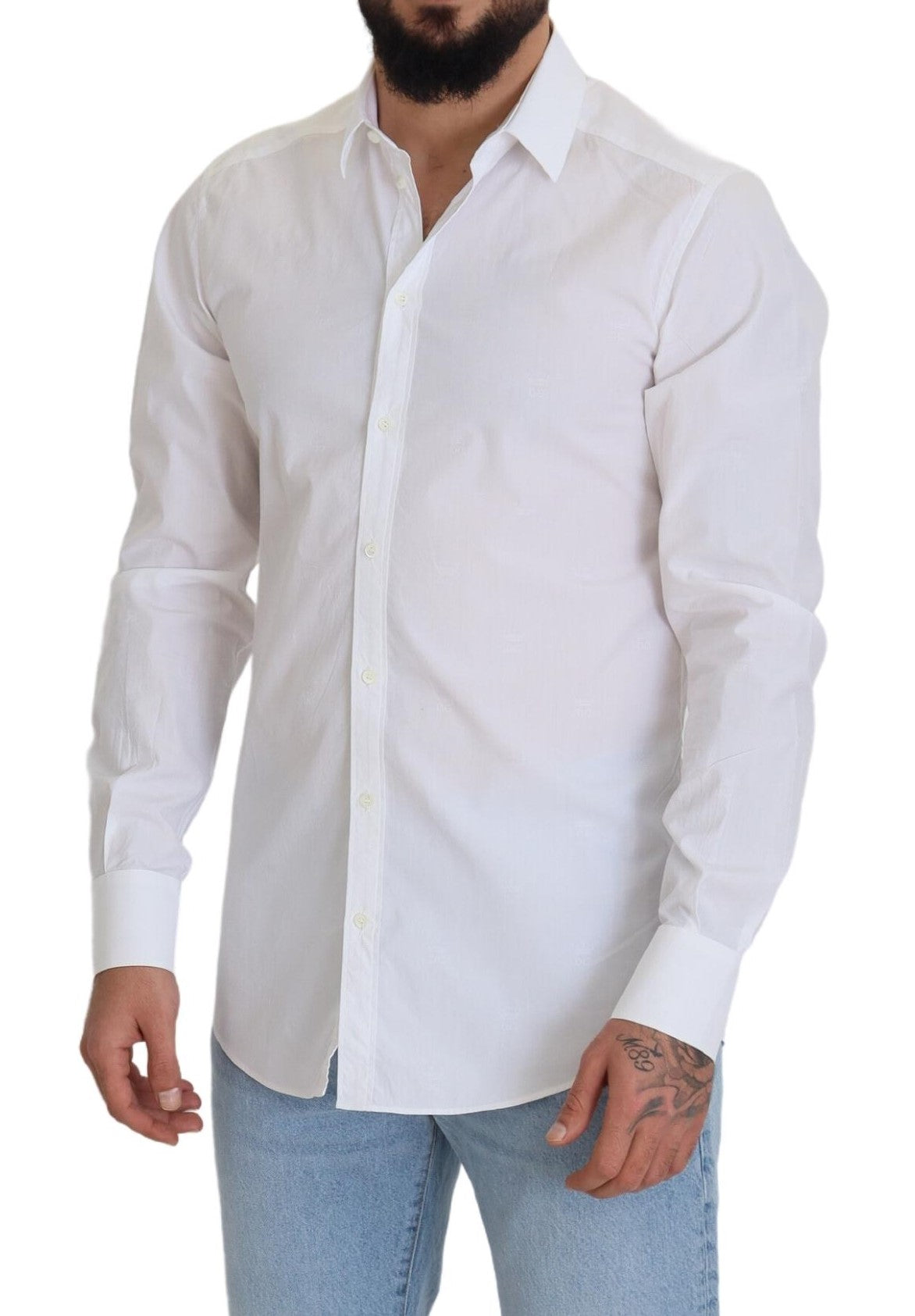 White Cotton Slim Fit Formal Dress GOLD Shirt