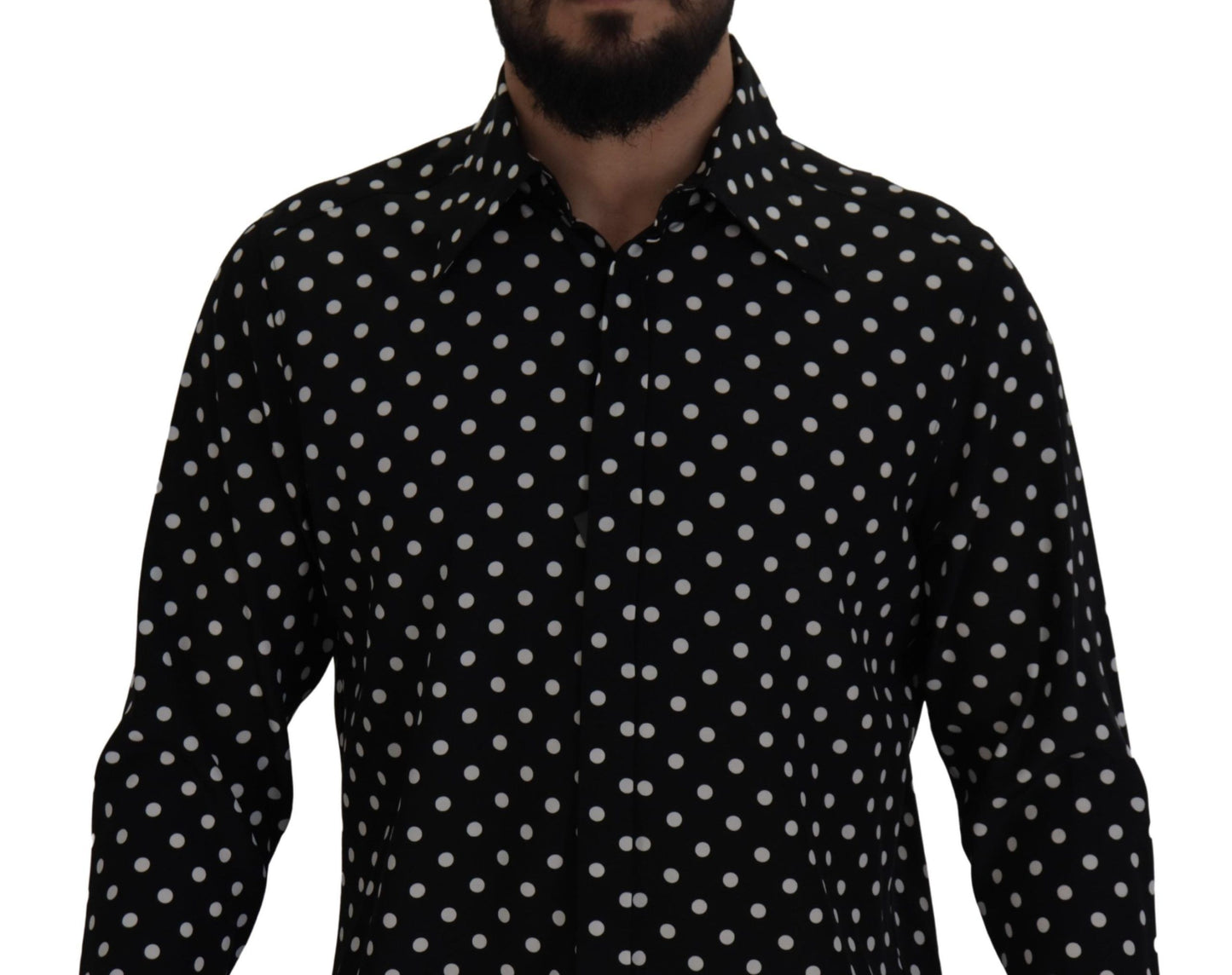 Elegant Black Polka Dot Silk Men's Shirt