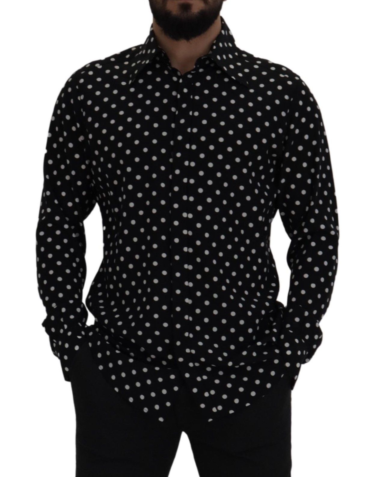 Elegant Black Polka Dot Silk Men's Shirt