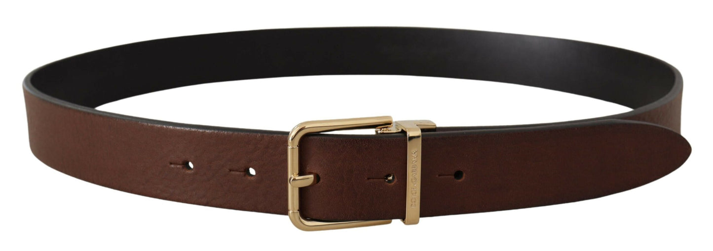 Elegant Brown Leather Belt with Metal Buckle