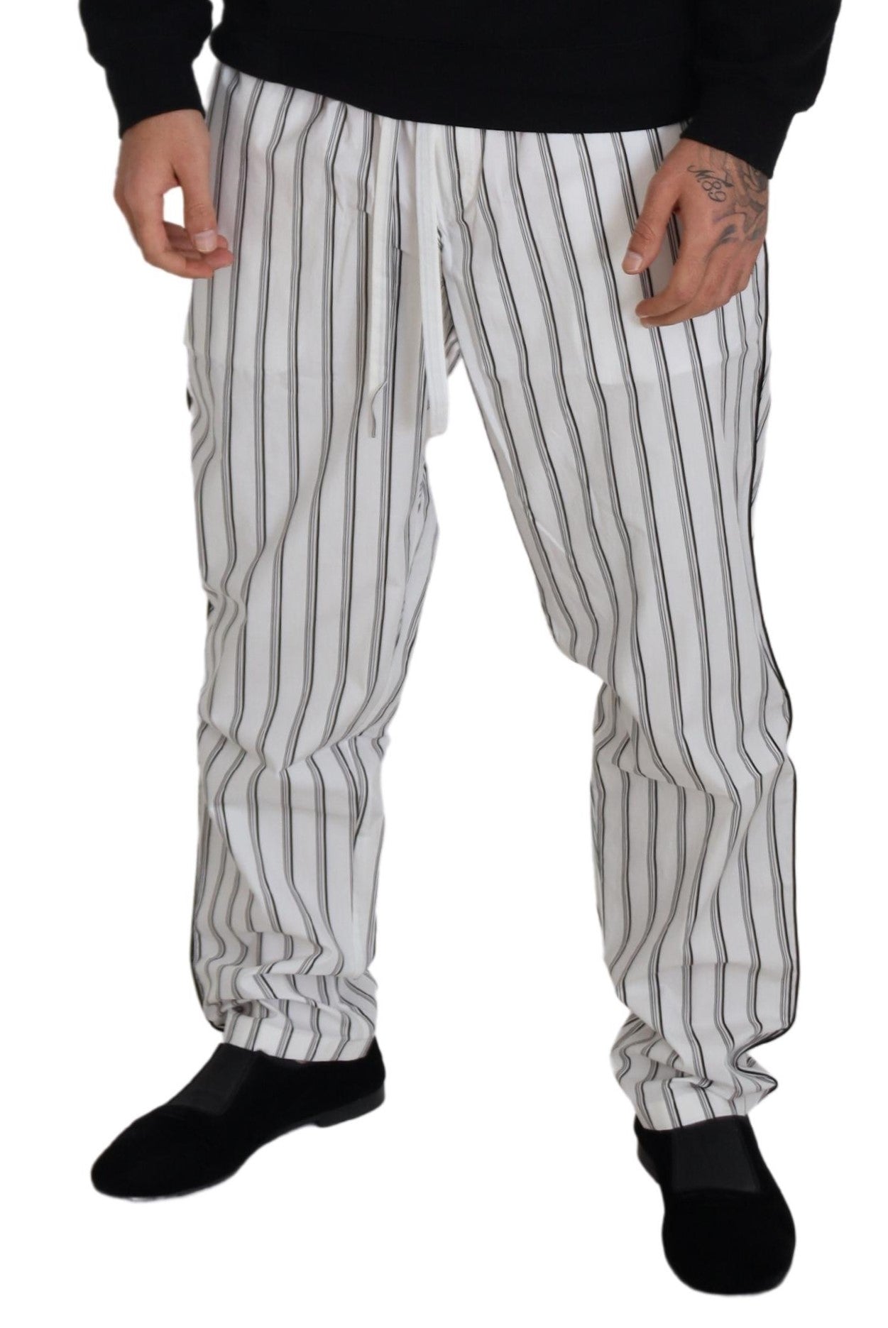 Elegant White Striped Pajama Pants