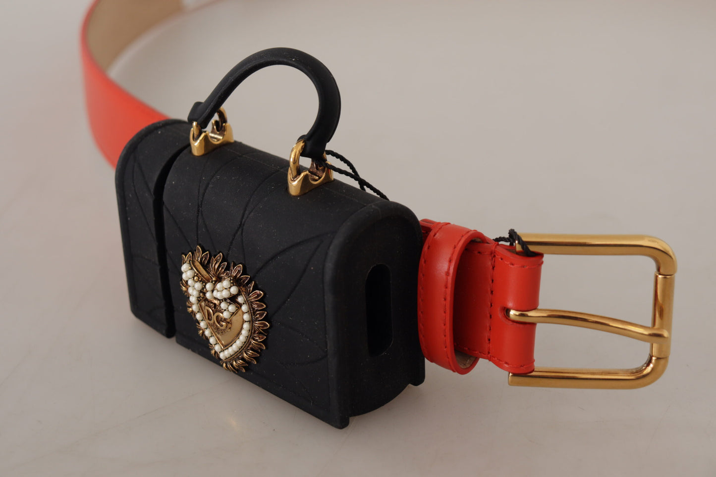 Elegant Red Leather Belt with Devotion Plaque