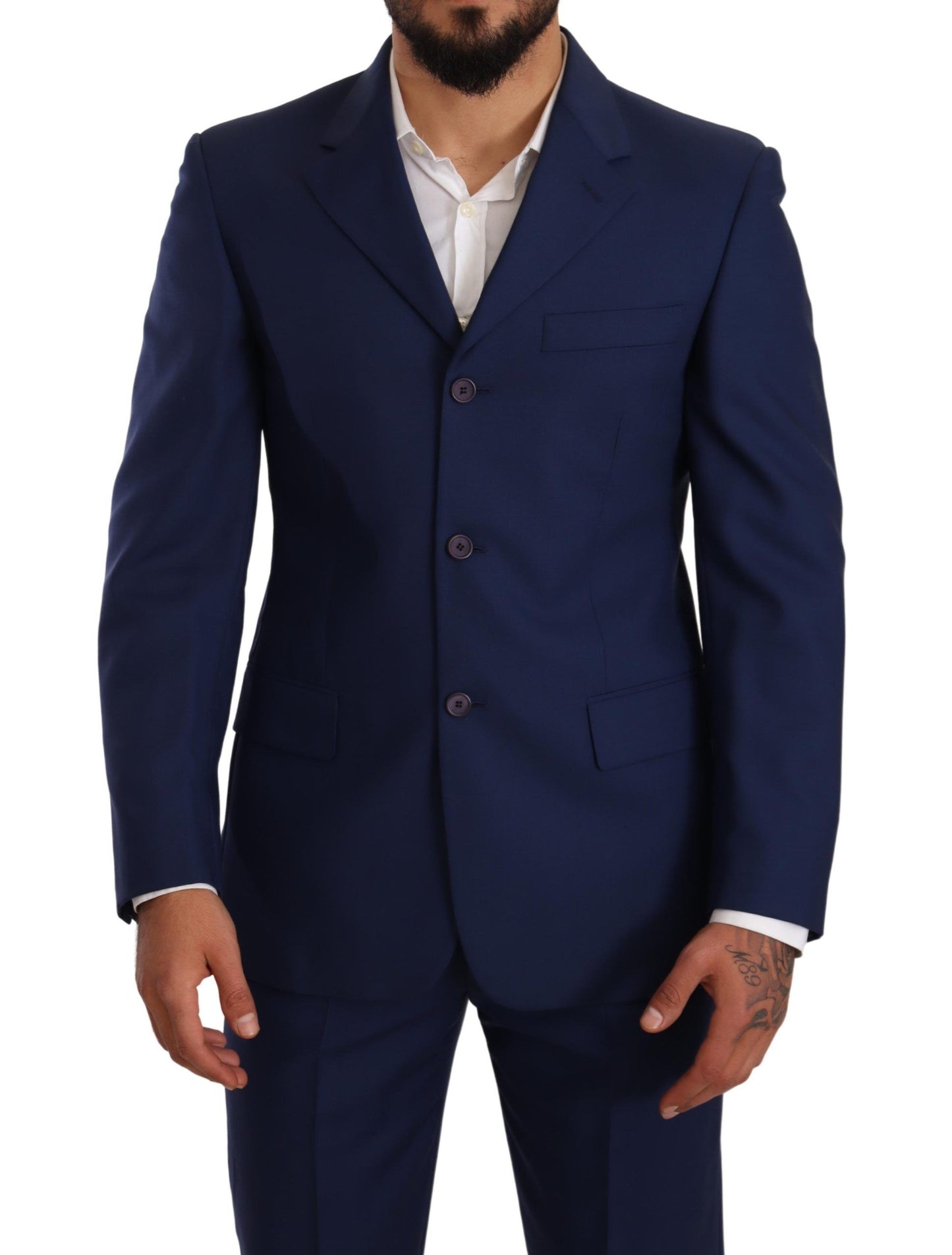 Elegant Blue Virgin Wool Two-Piece Men's Suit