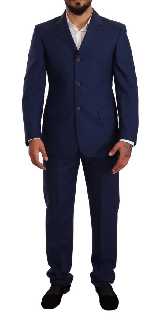 Elegant Blue Virgin Wool Two-Piece Men's Suit