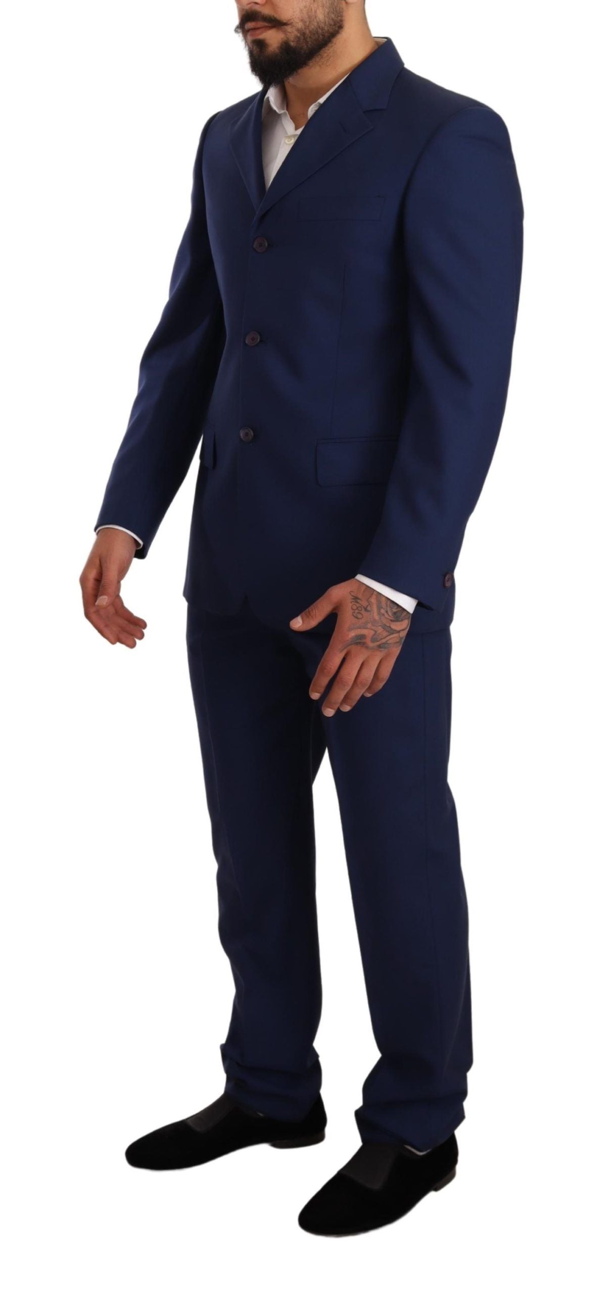 Elegant Blue Virgin Wool Two-Piece Men's Suit