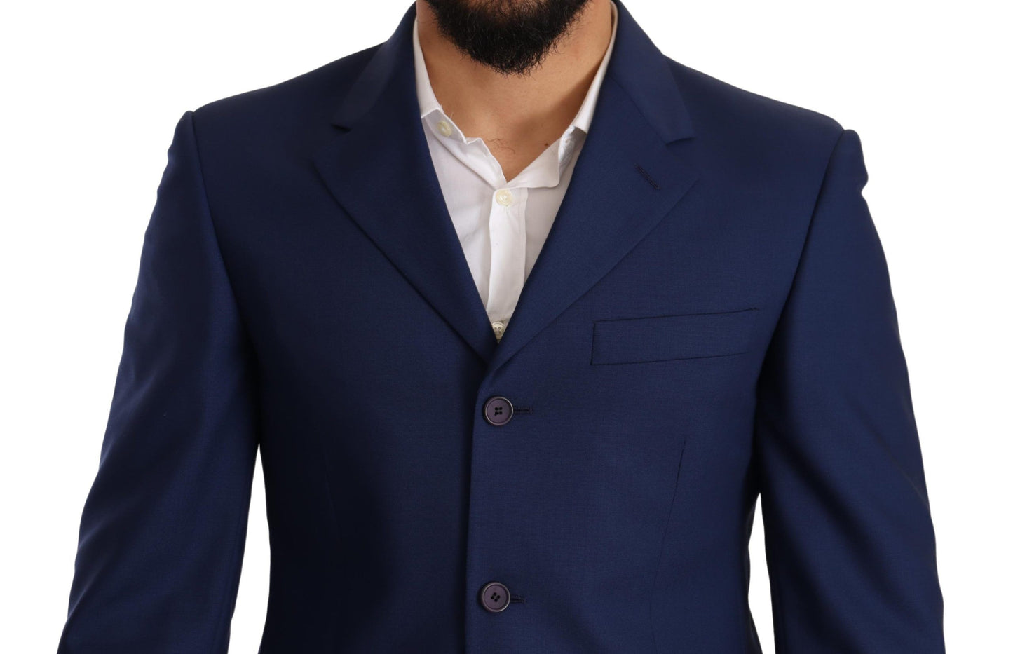 Elegant Blue Virgin Wool Two-Piece Men's Suit