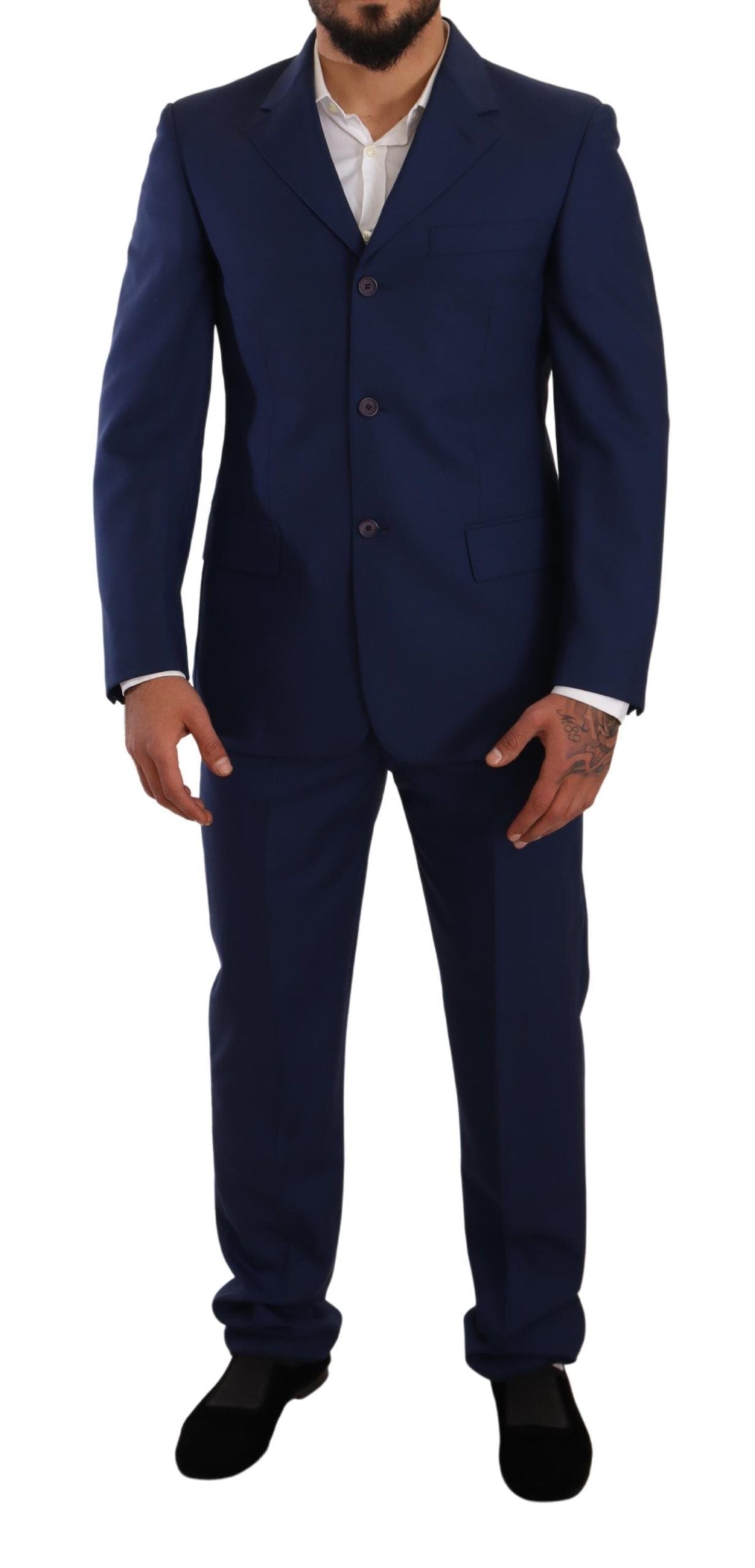 Elegant Blue Virgin Wool Two-Piece Men's Suit